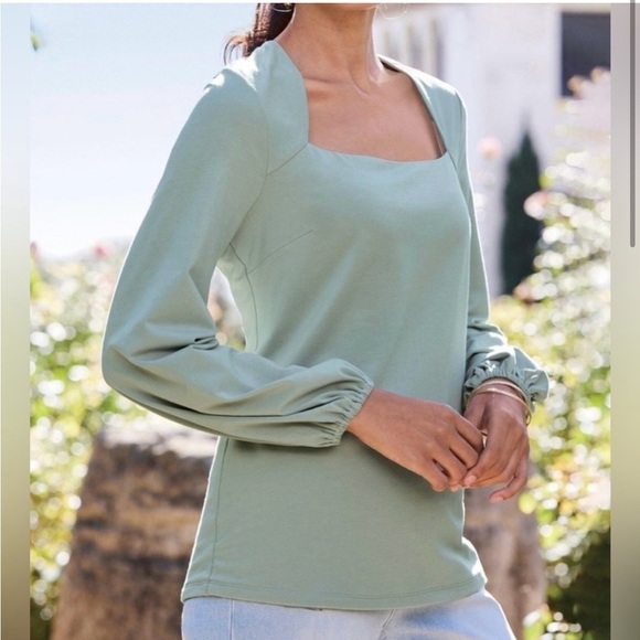 Soft Surroundings Maureen Square Neck Top, Sprout Green, Size L, NWT - Picture 1 of 12